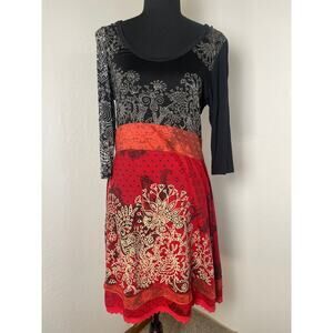 Papillon Women's Layer Lace Paisley Color Block Artzy Boho Hippie Short Dress M